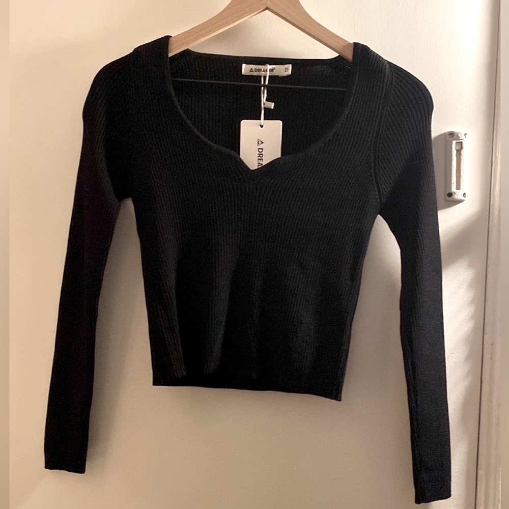 DREAMER JEANS ribbed long sleeve sweetheart neckline top